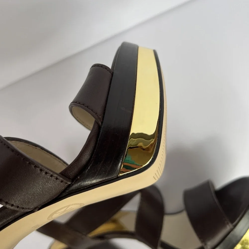 Michael Kors Women Brown Sz 5M Solid Leather High Platform Heels NEW w/box